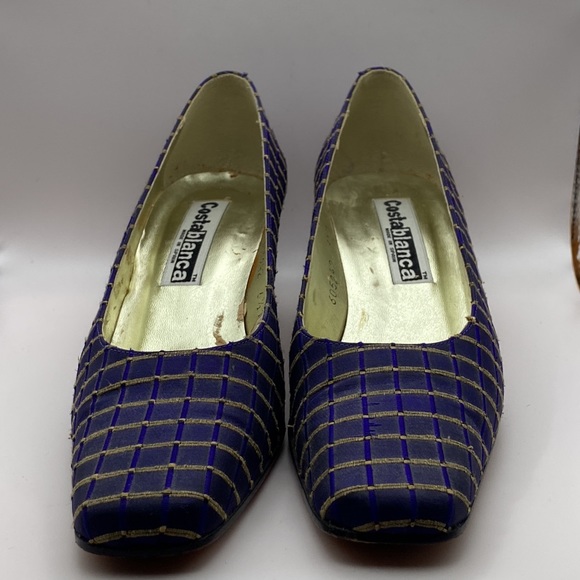 Costa Blanca Purple & Gold Block Heels W/Heart Cutout Women Size 6 1/2M, - Picture 2 of 16